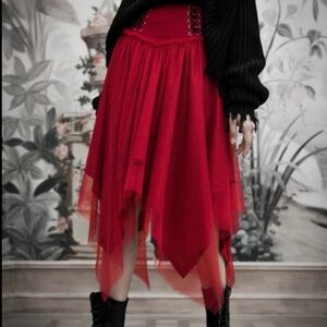 Punk Rave Red Mesh Skirt Goth Pirate Sm